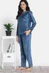 Zivame Knit Poly Velour Loungewear Set - Reflecting Pond — thumbnail 3
